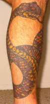 snake left leg tattoo