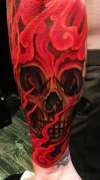 skull flame sleeve belfast tattoo
