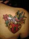 Swallow heart lock tattoo