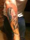 Traditional style Mary and baby jesus tattoo