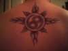 tribal sun with zodiac sign tattoo