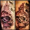 Skull with melting candle tattoo