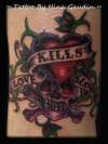 love kills slowly skull heart flower Ed Hardy tattoo