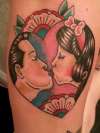 old school lovers in heart tattoo