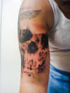 2 girls 1 skull tattoo