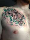 Charging Bull with green smoke tattoo