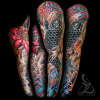 Koi fish and lotus sleeve tattoo