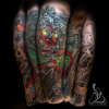 Philips  Red shishi foo dog tribal dragon cover up from knee to tattoo