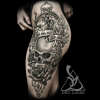 Skull, Clock and Roses Tattoo