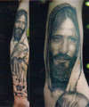 Jesus sleeve in progress healed tattoo