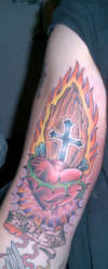 Sacred Heart & Praying hands w/cross tattoo