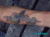 Snake and eagle wrapped round dagger tattoo