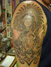 indian chief with eagle,wolf and buffalo tattoo