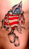 Ripping Flag with Dog Tags tattoo
