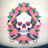 skull&crossbones w/ cherryblossoms tattoo