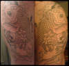 Koi outline on upper arm tattoo
