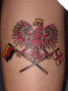 Polish Eagle, German and English flags on my calf tattoo