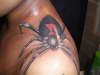black widow on shoulder blade tattoo