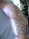 3/4 Sleeve Koi and Dragon. tattoo