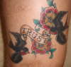 Trad Scroll & Swallows tattoo