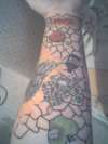 Stained glass sleeve outline tattoo