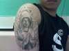 praying Mary, 6 stars and star of david in clouds tattoo