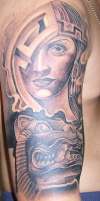 Aztec woman and jaguar tattoo