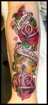 rose name heart locket tattoo