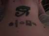Eye of Ra and my son's name in hieroglyphics,, tattoo