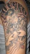 Japanese warrior on rocks tattoo