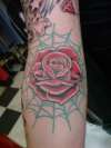 Old School Rose in Spiderweb inside of elbow tattoo