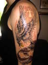 Phoenix bird and ankh tattoo
