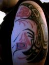 K'san "raven stealing the sun" by ken mowatt tattoo