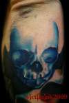 NEW SKULL DONE ENTIRELY IN BLUE INK tattoo