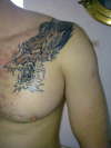 black and grey japanese sleeve (not finished) tattoo