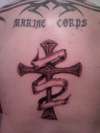 Cross and banner tattoo