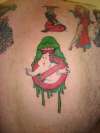 Slimer and the Ghosbusters logo tattoo